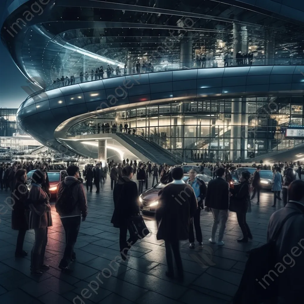 Futuristic transportation hub bustling with people and vehicles - Image 3