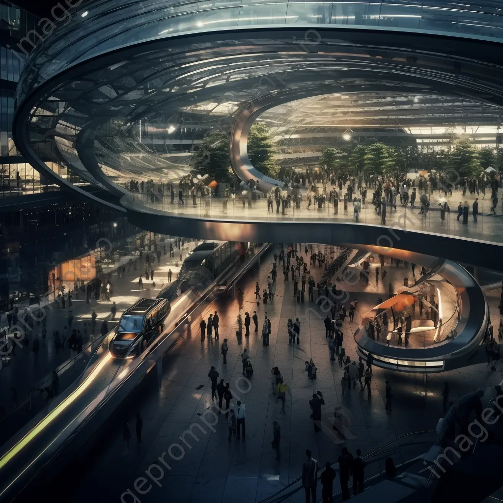 Futuristic transportation hub bustling with people and vehicles - Image 4