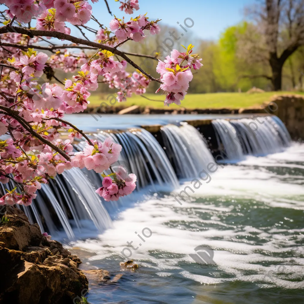 Traditional weir surrounded by spring flowers - Image 2