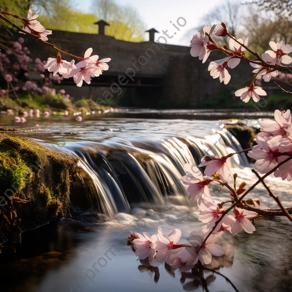 Traditional weir surrounded by spring flowers - Image 3