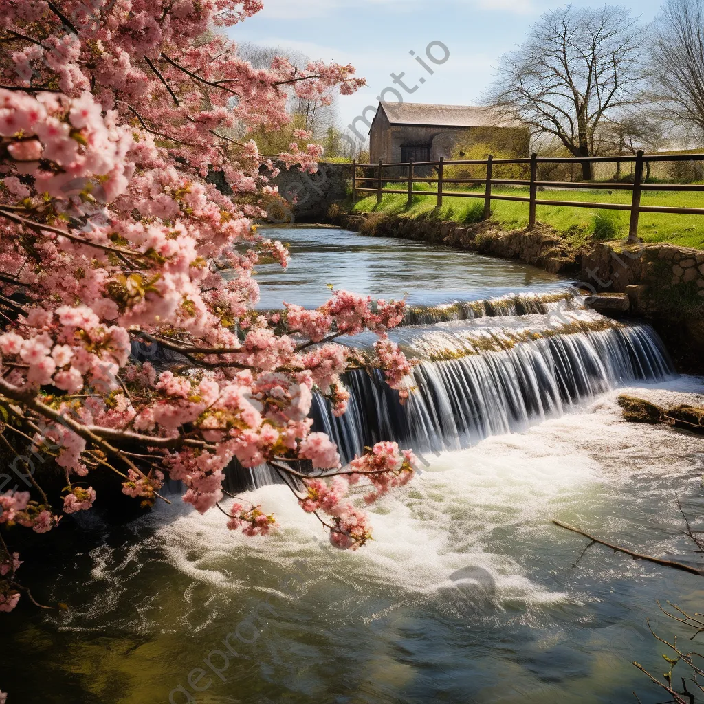 Traditional weir surrounded by spring flowers - Image 4