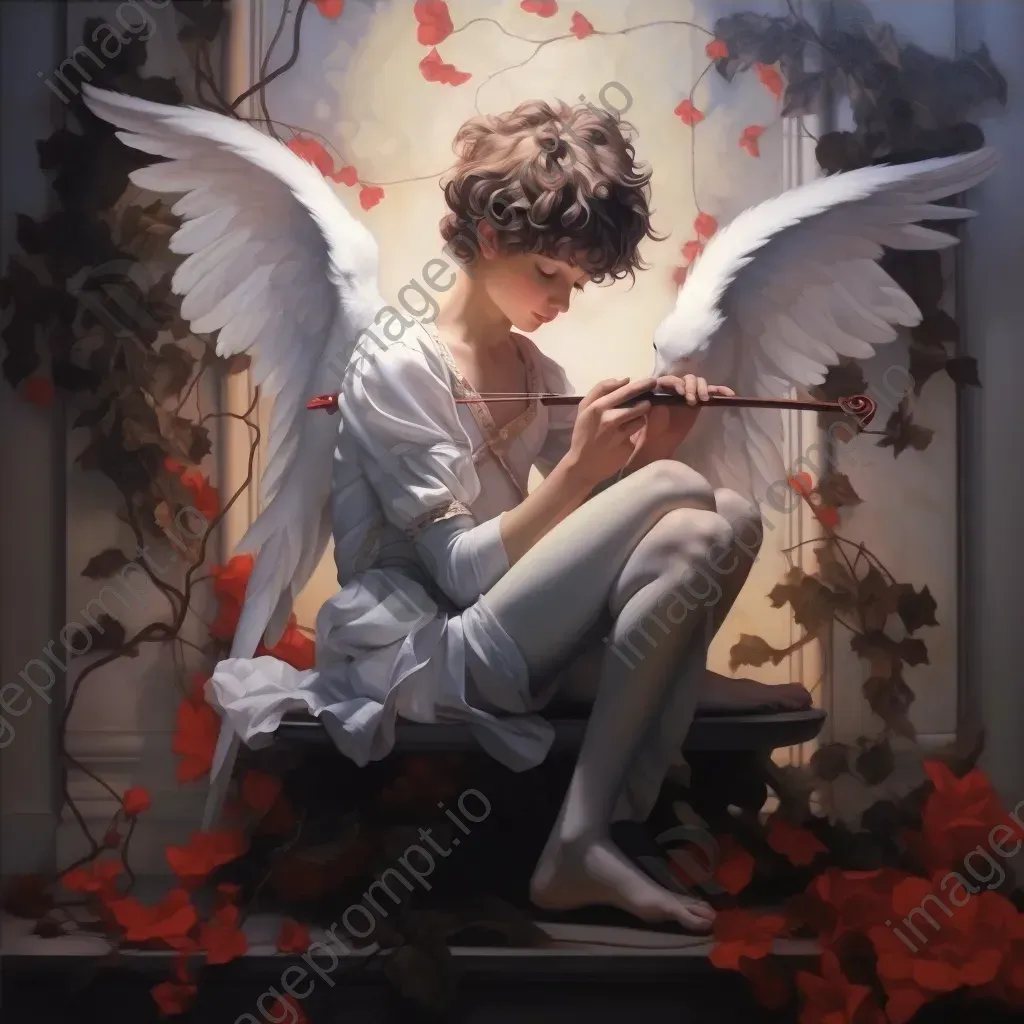 Neoclassical painting of a love-struck Cupid inspired by Greek mythology - Image 4