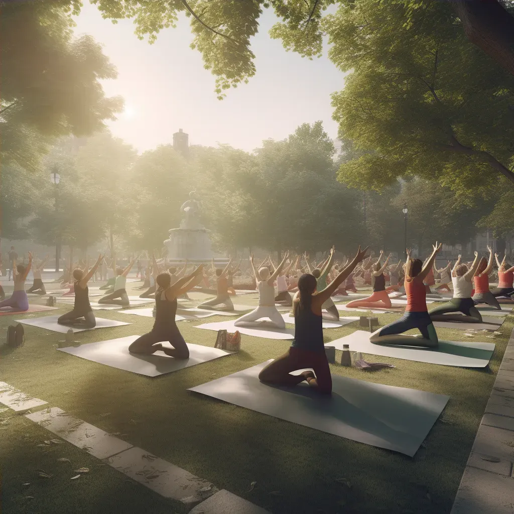 Community yoga session in park with people meditating - Image 4