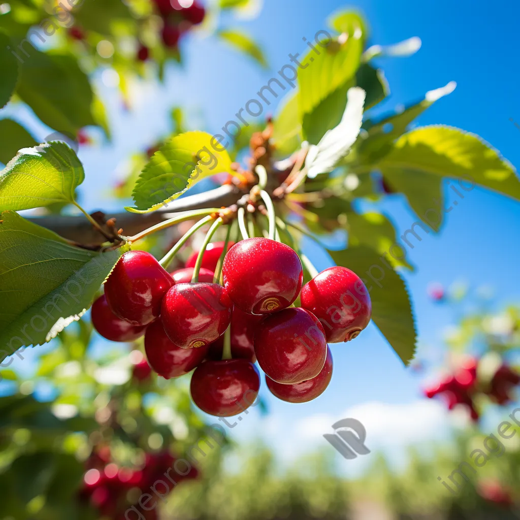 Branches loaded with ripe cherries in a bright orchard - Image 1