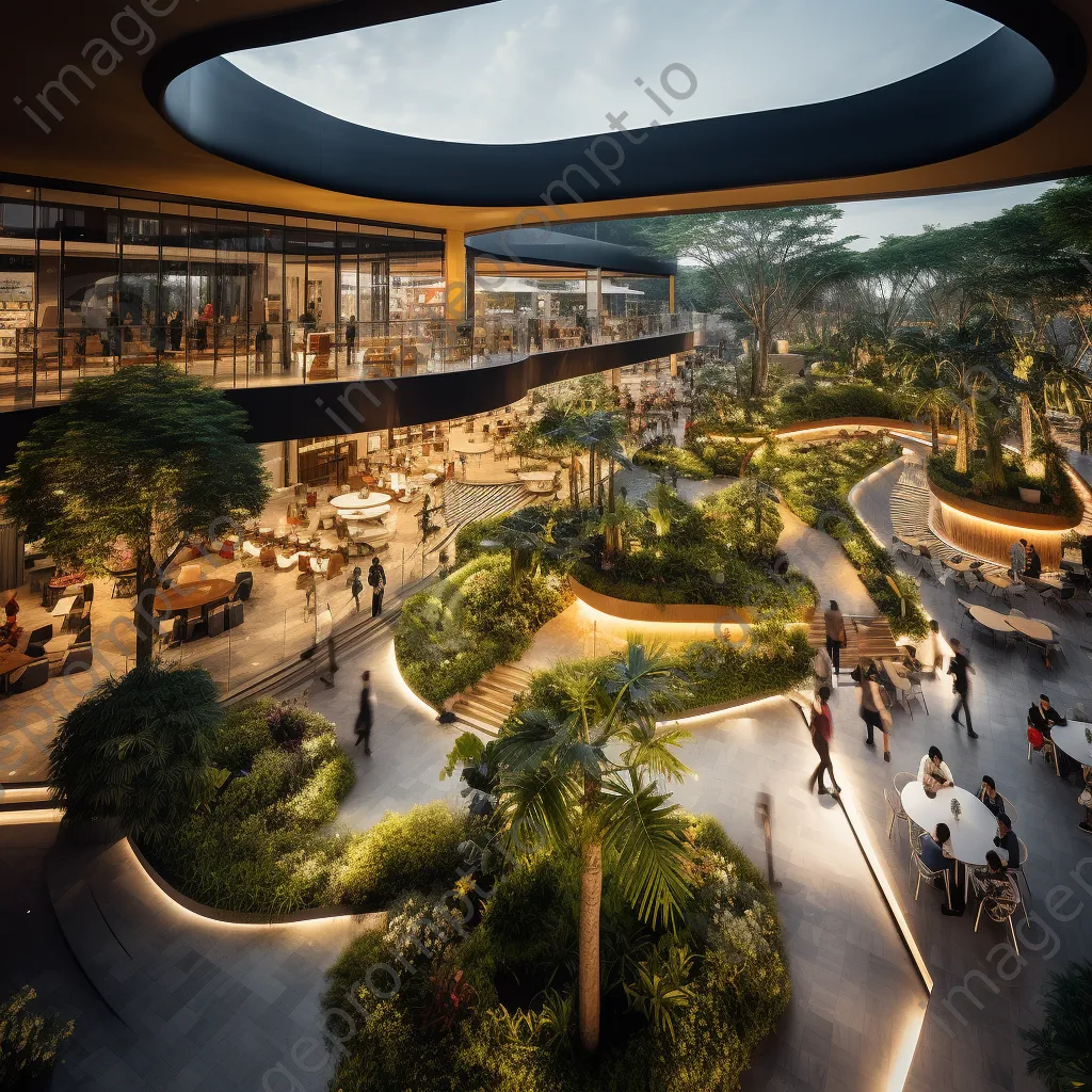 Aerial view of a modern shopping center with boutiques and greenery. - Image 4