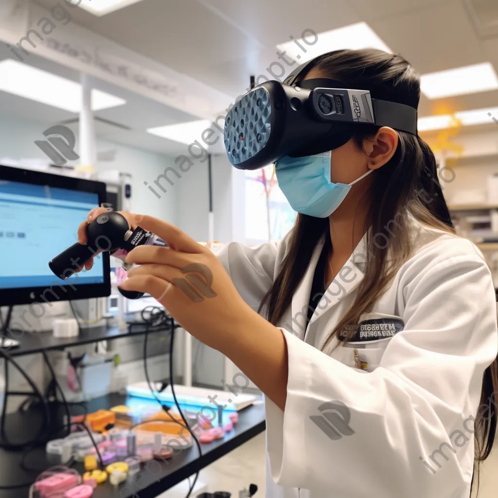 Students immersed in virtual reality science experiments with VR headsets. - Image 1