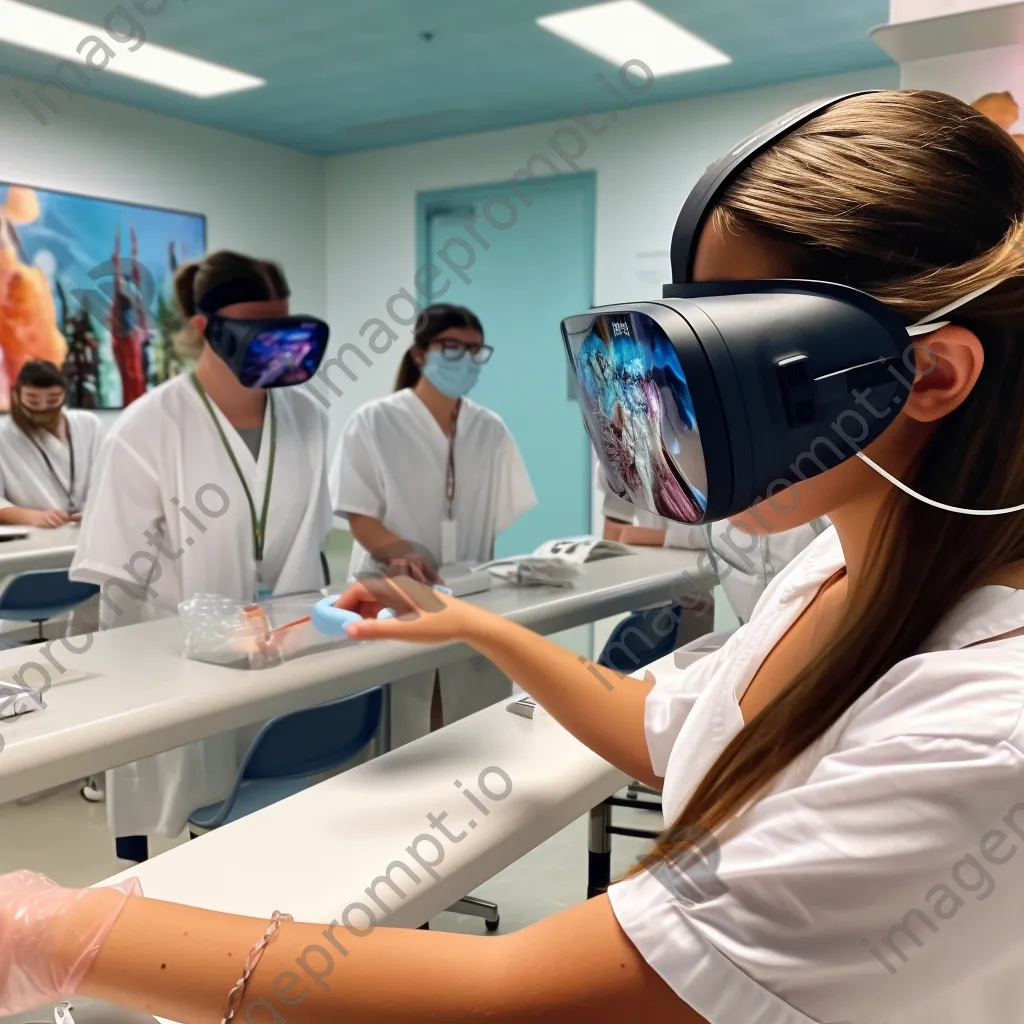 Students immersed in virtual reality science experiments with VR headsets. - Image 2