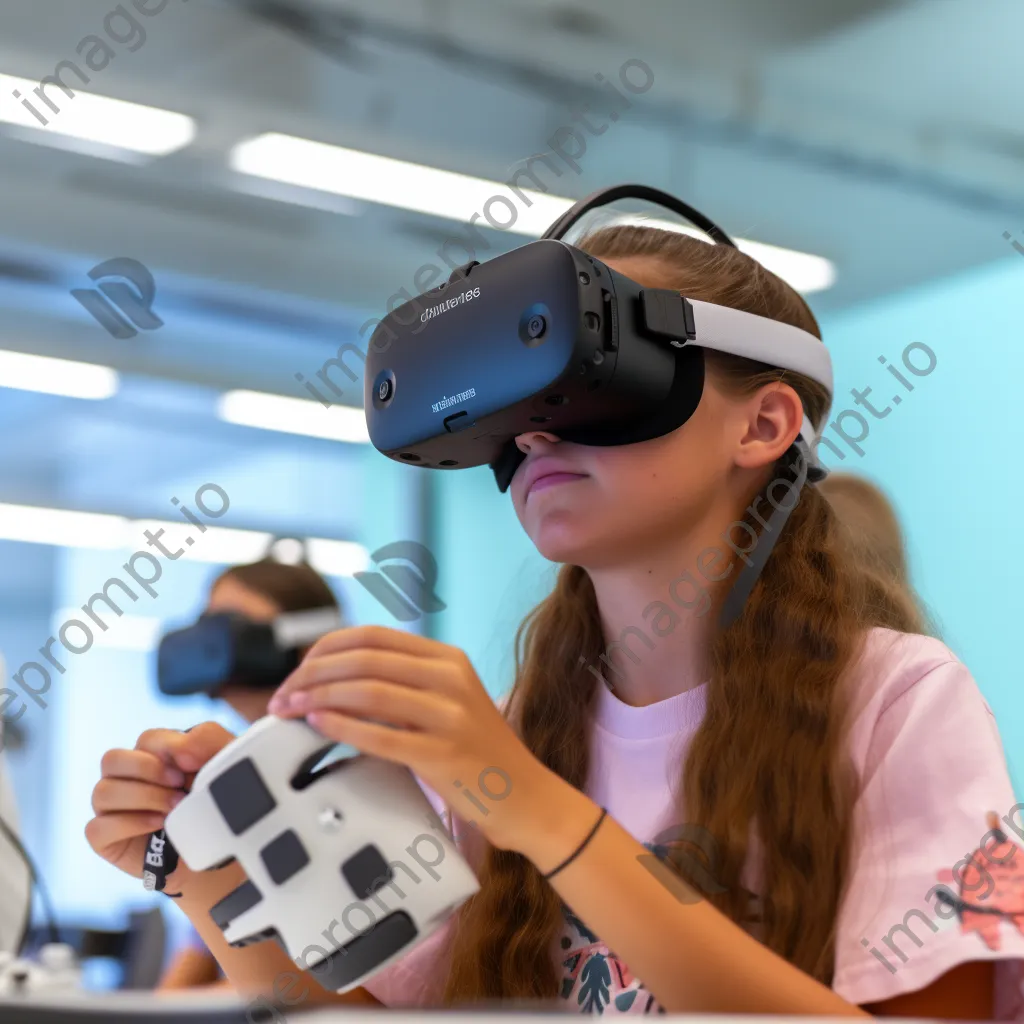 Students immersed in virtual reality science experiments with VR headsets. - Image 3