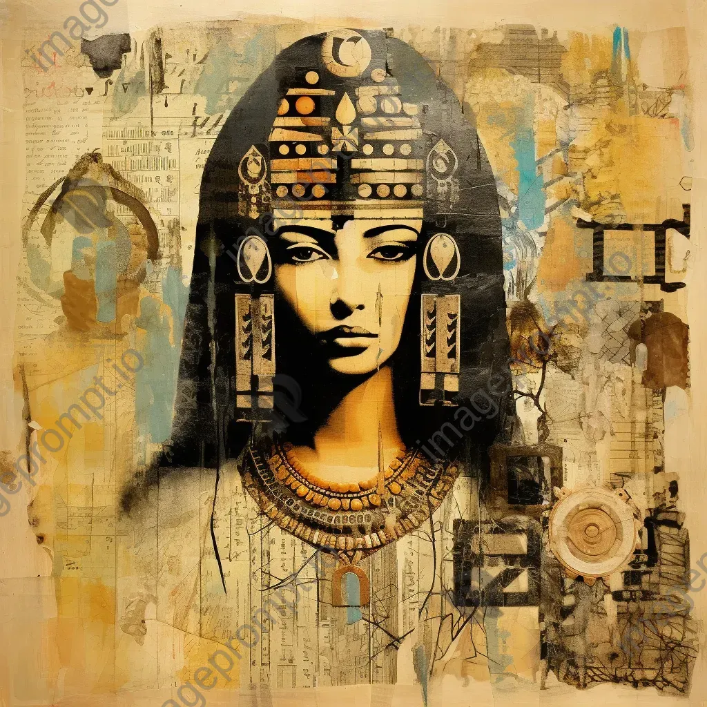 Mixed-media collage of mysterious Egyptian hieroglyphs - Image 3