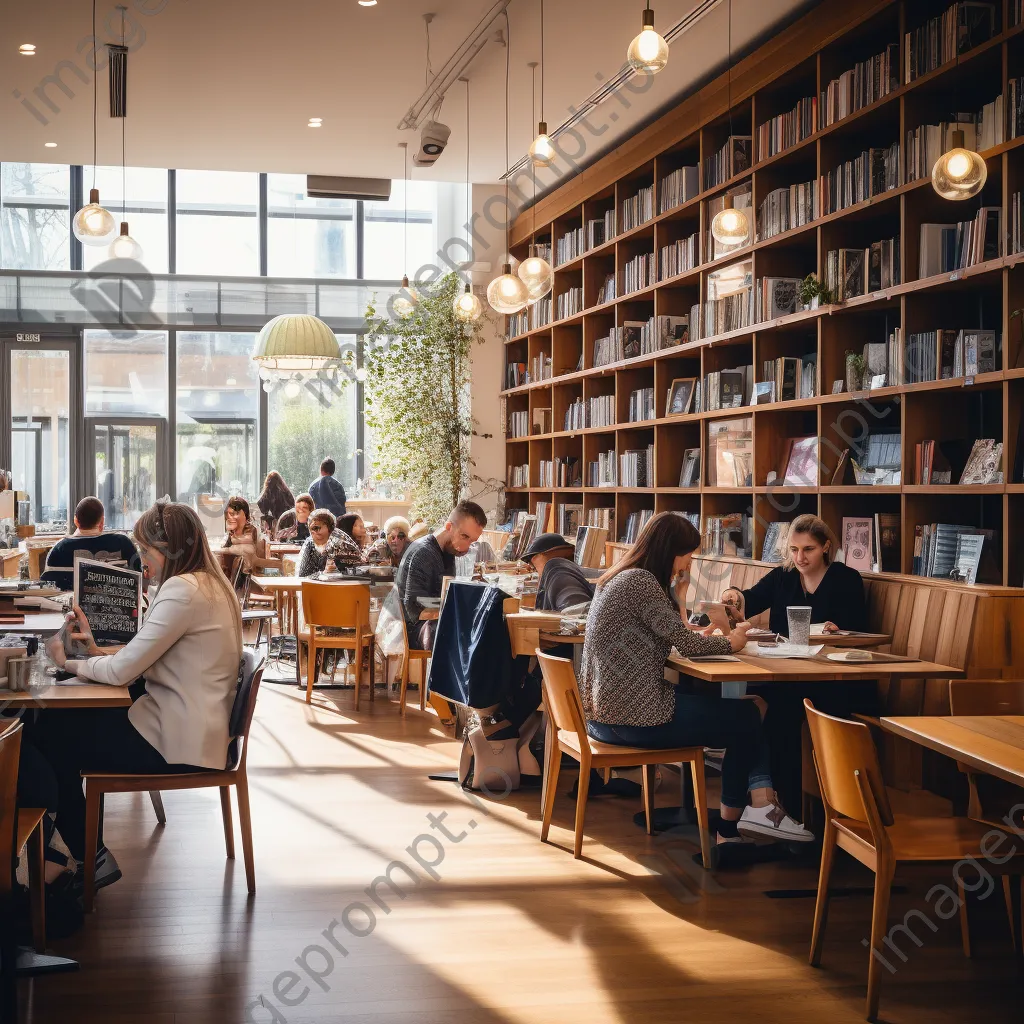 A café within a library where visitors enjoy coffee and reading. - Image 3