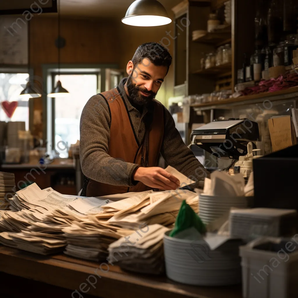 Cashier focused on counting cash at the register in a retail setting. - Image 2