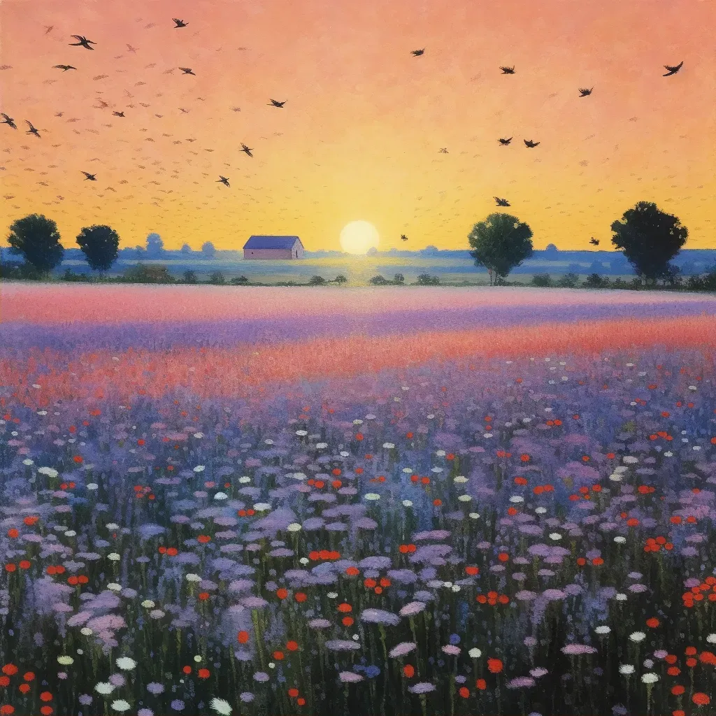 Image of a lavender field at sunset with bees buzzing among the flowers - Image 2