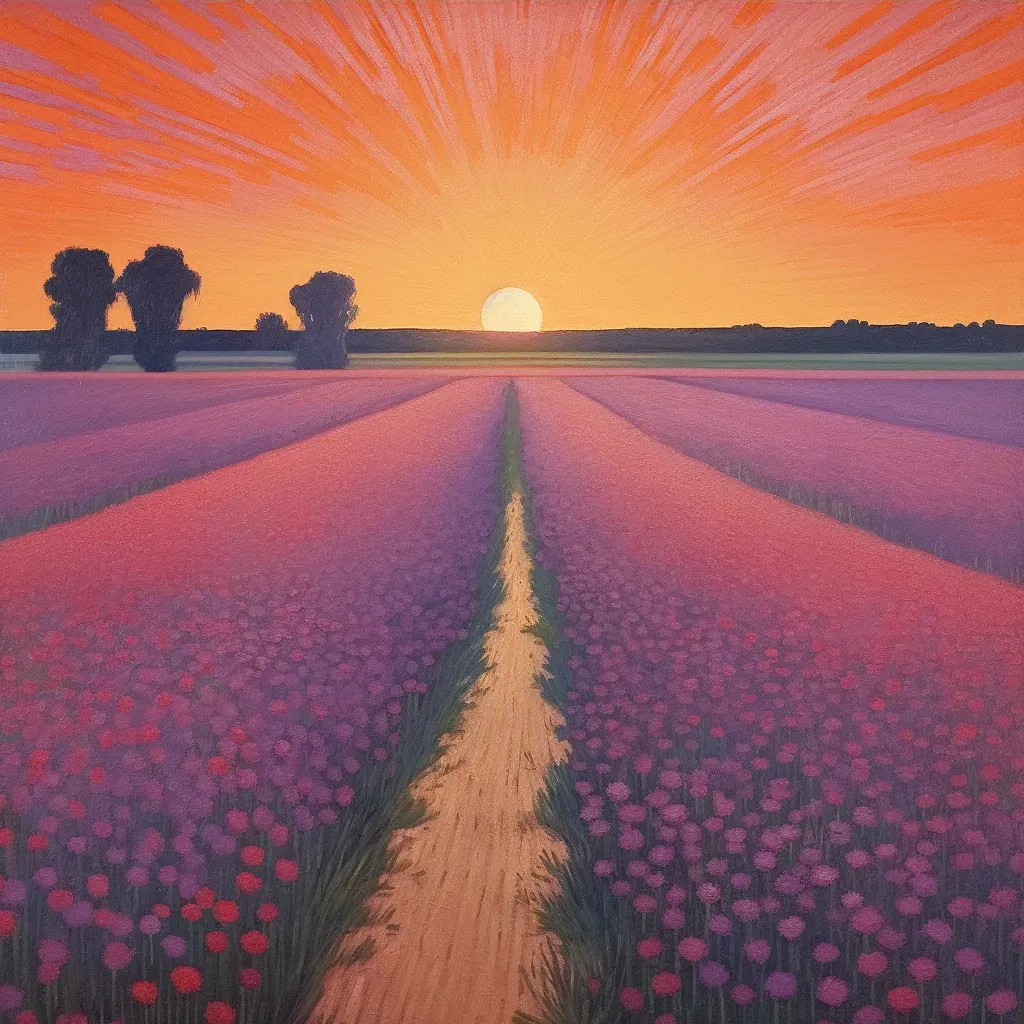 Image of a lavender field at sunset with bees buzzing among the flowers - Image 3