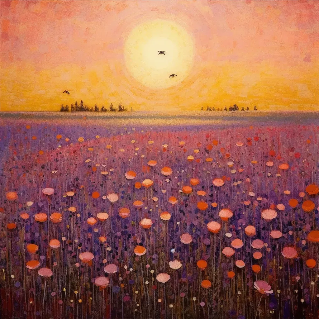 Image of a lavender field at sunset with bees buzzing among the flowers - Image 4