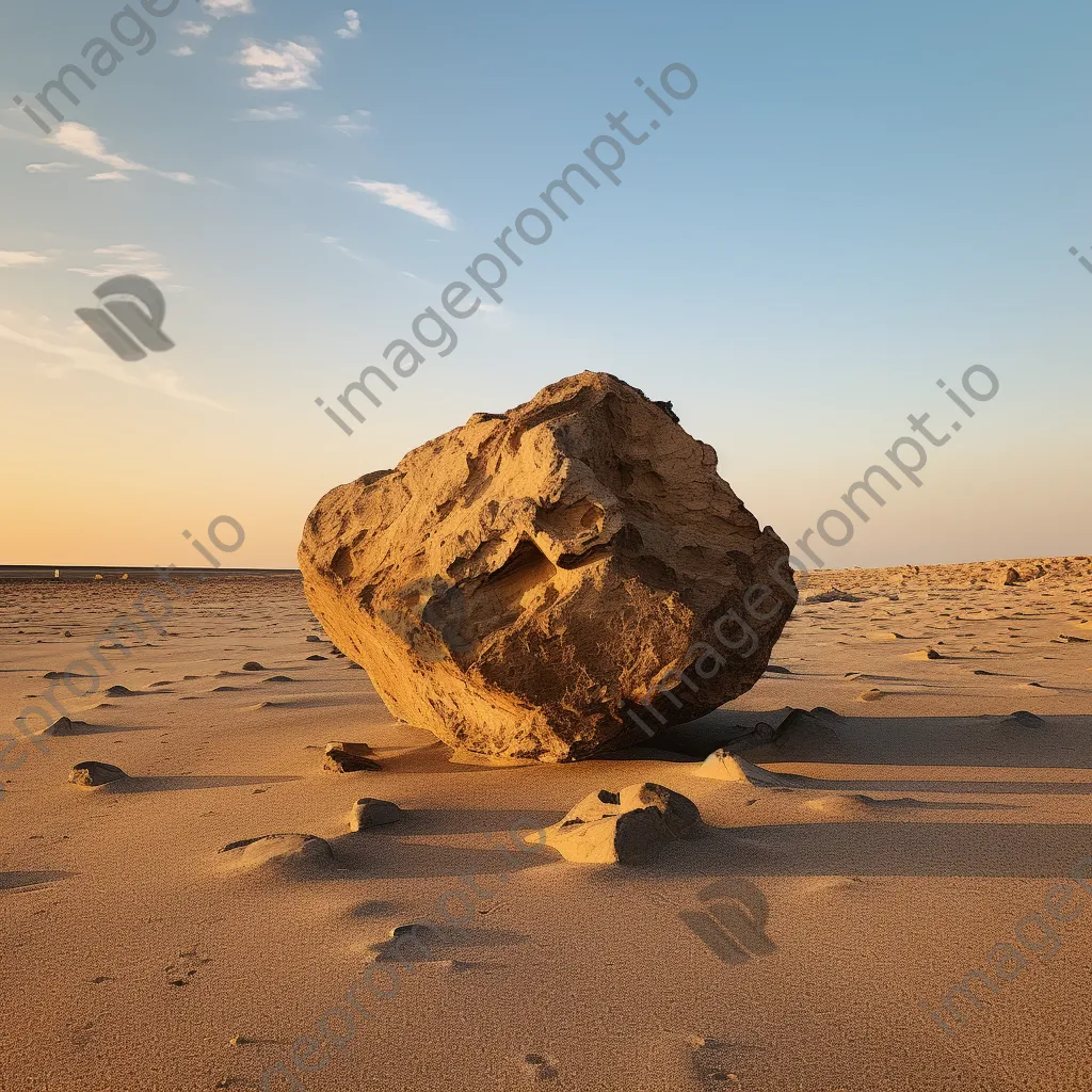 Isolated rock on sandy beach during sunset - Image 3