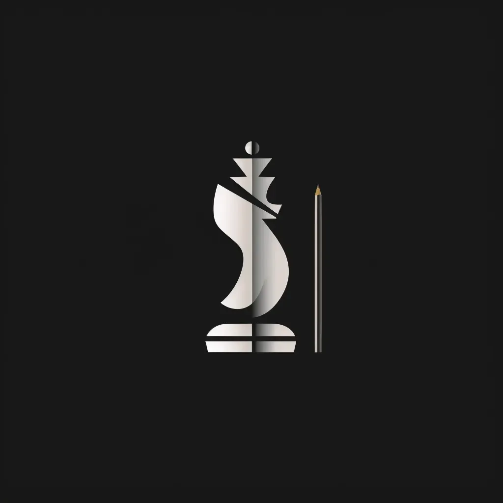 Logo with a single line creating a chess knight piece and a pencil, in silver and black. - Image 2