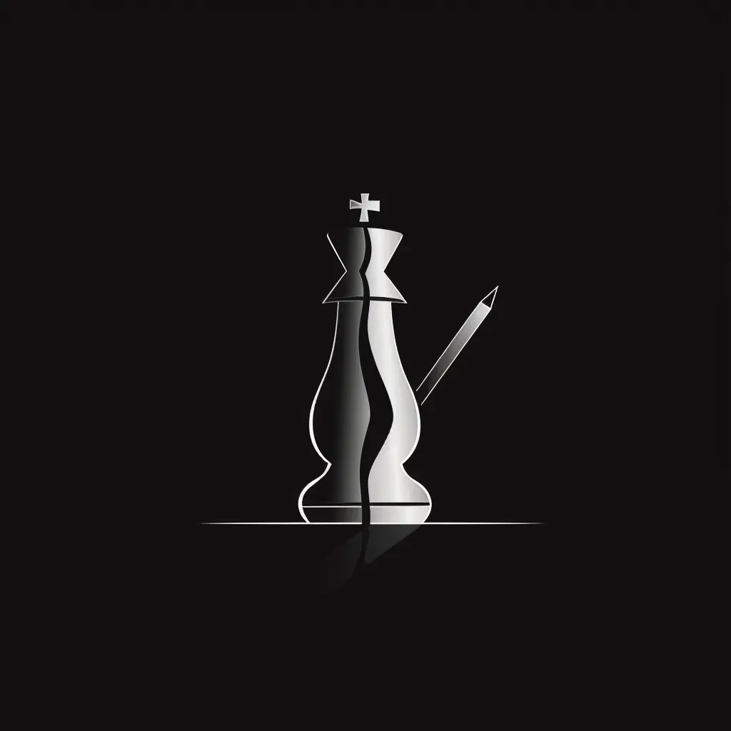 Logo with a single line creating a chess knight piece and a pencil, in silver and black. - Image 3