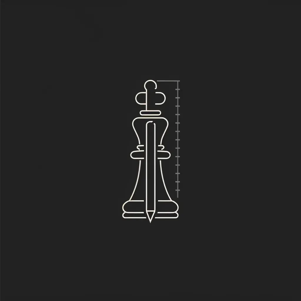 Logo with a single line creating a chess knight piece and a pencil, in silver and black. - Image 4