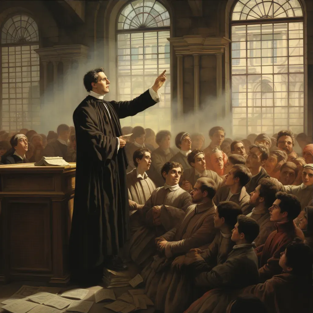 Image of priest preaching with stock exchange view - Image 3