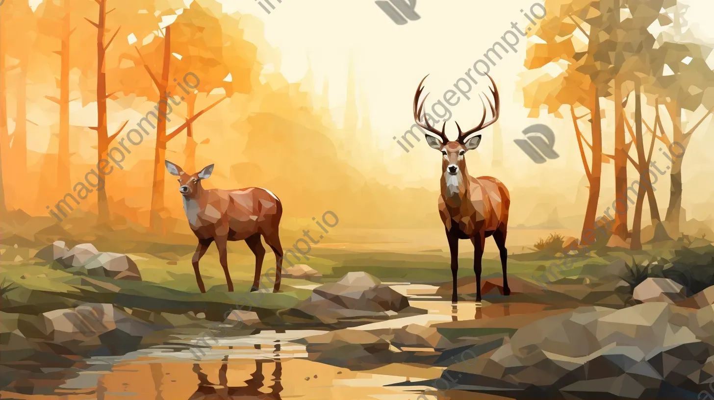 Lively low poly wildlife scene in warm natural colors - Image 2