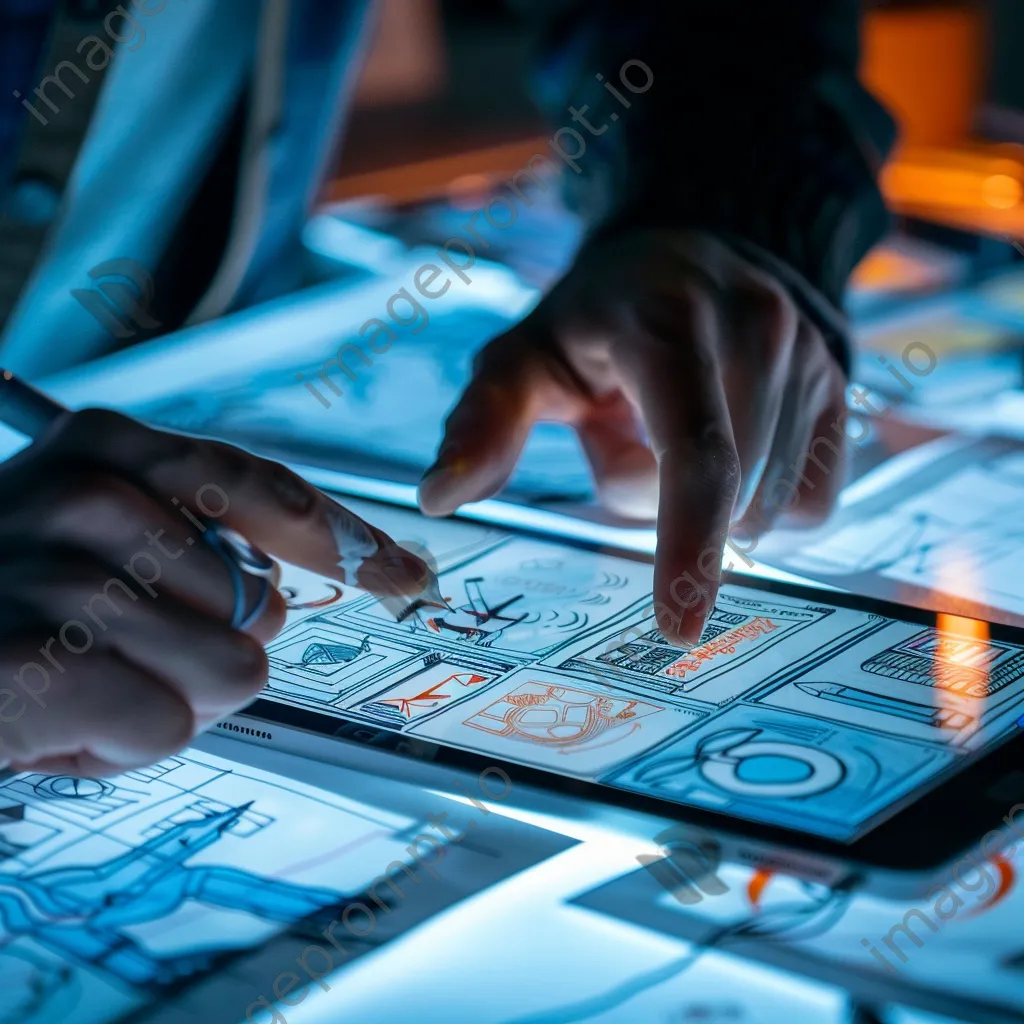 Hand using a tablet to create a digital prototype on a table. - Image 2