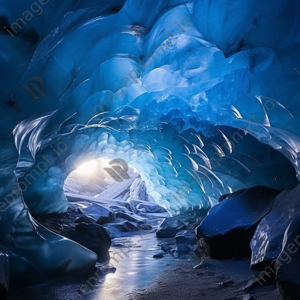 Brilliant blue ice formations inside an ice cave - Image 1