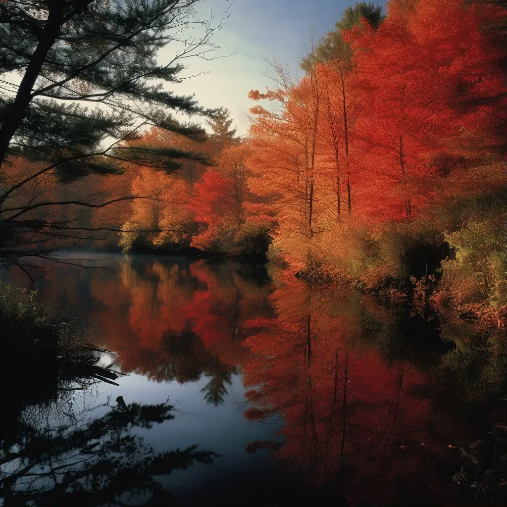 Vibrant autumn landscape with colorful forest and lake reflection - Image 1