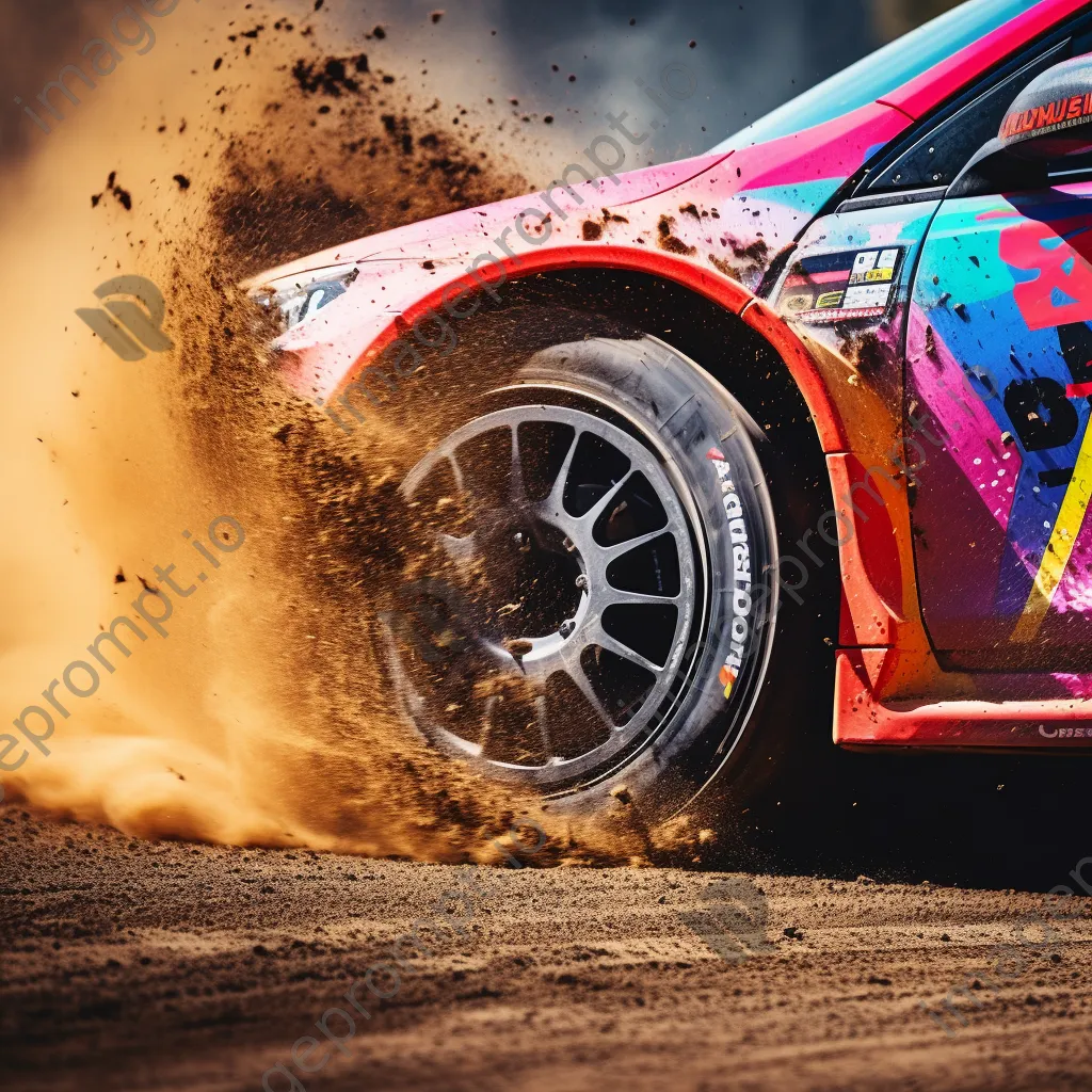 Close-up of a racing car tire kicking up dirt during a race - Image 2