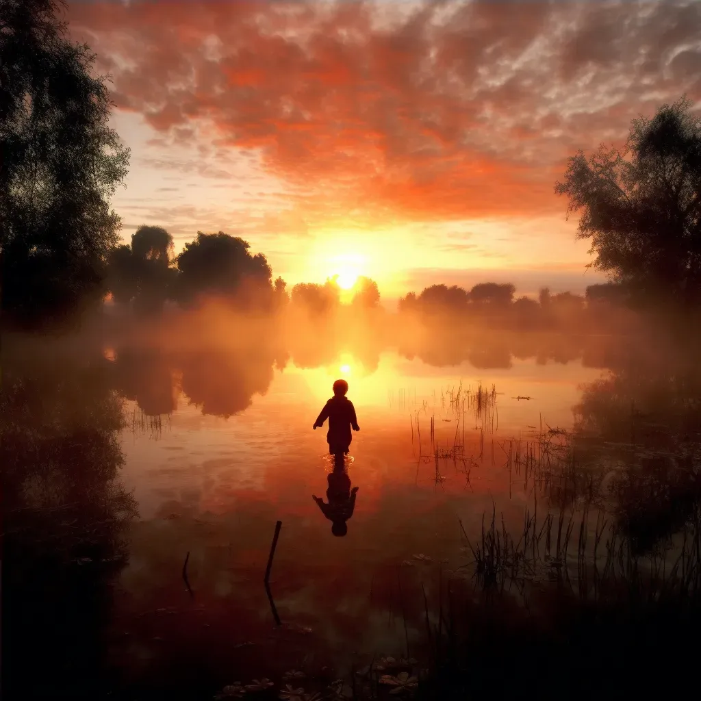 Vivid Sunrise Over Tranquil Lake