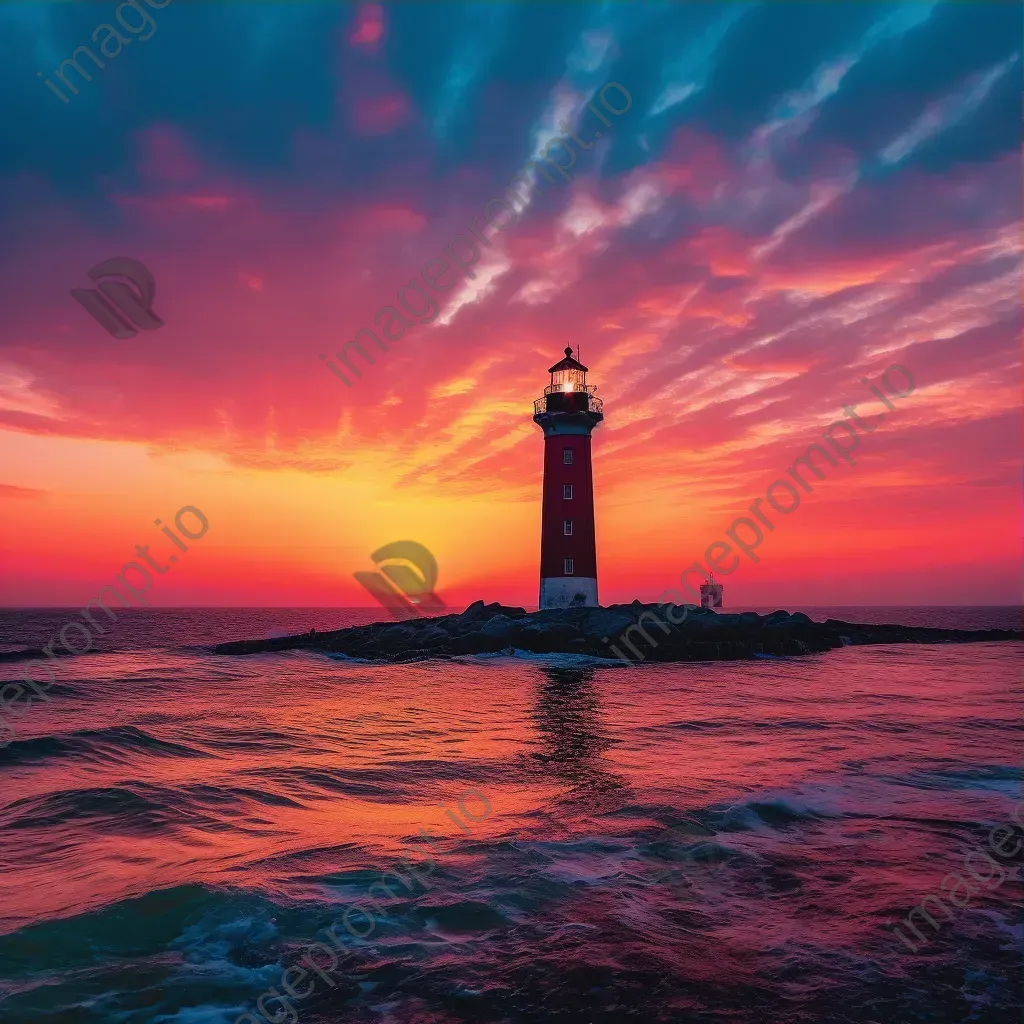 Silhouette of a lone lighthouse against a colorful sunset sky - Image 3