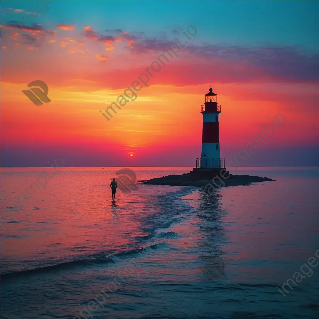 Silhouette of a lone lighthouse against a colorful sunset sky - Image 4