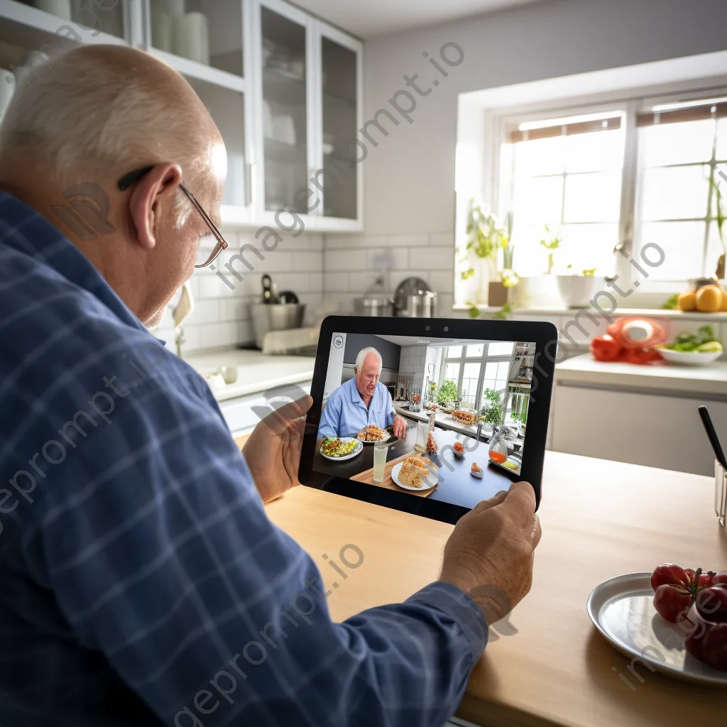 Elderly couple using a tablet for a telemedicine session in a bright kitchen. - Image 4