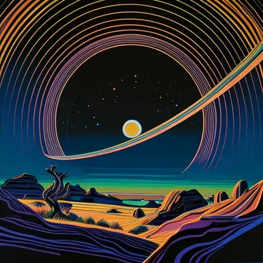 Distant planet with rings illuminated by a nearby star against a starry sky - Image 2