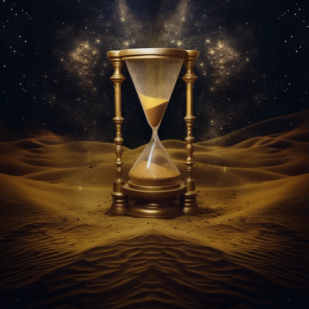 Visual representation of a large hourglass with golden sand descending - Image 3