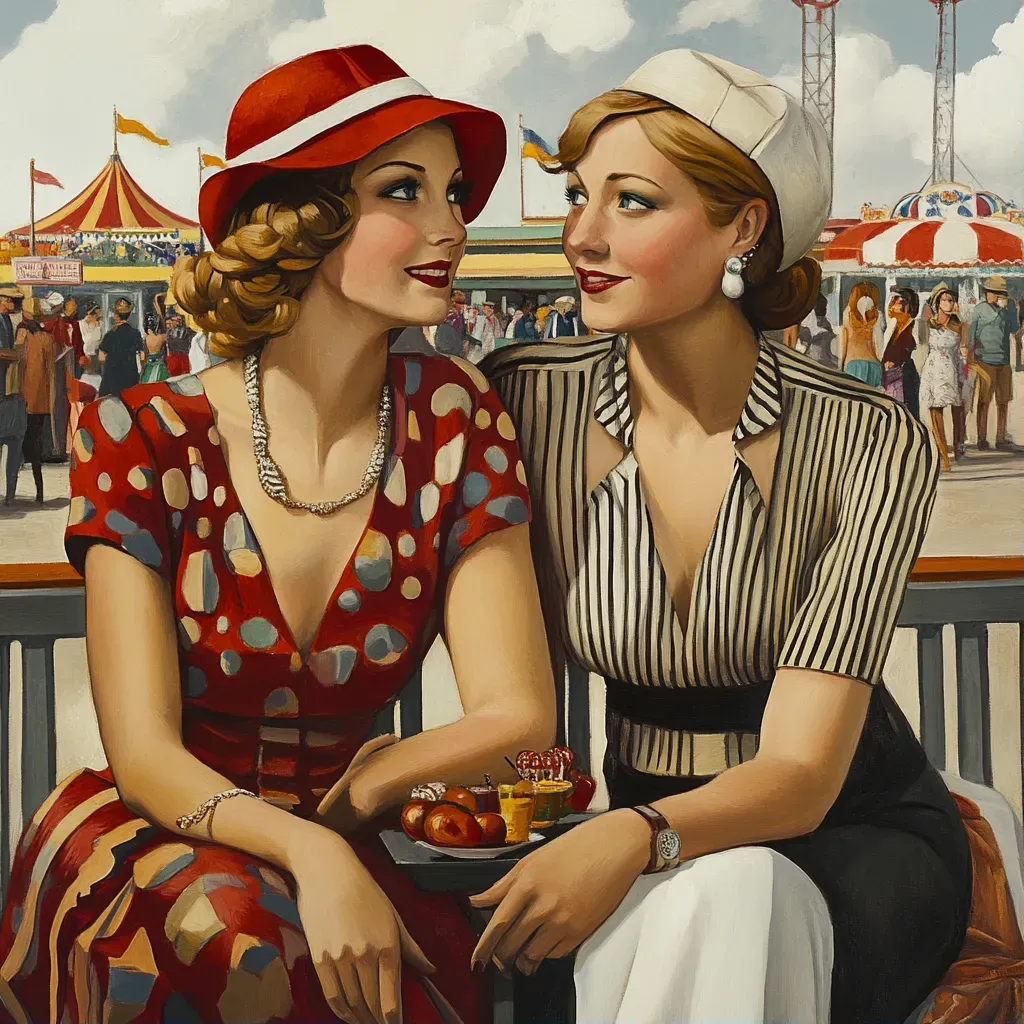 Art Deco style painting of a lively 1930s boardwalk carnival - Image 1