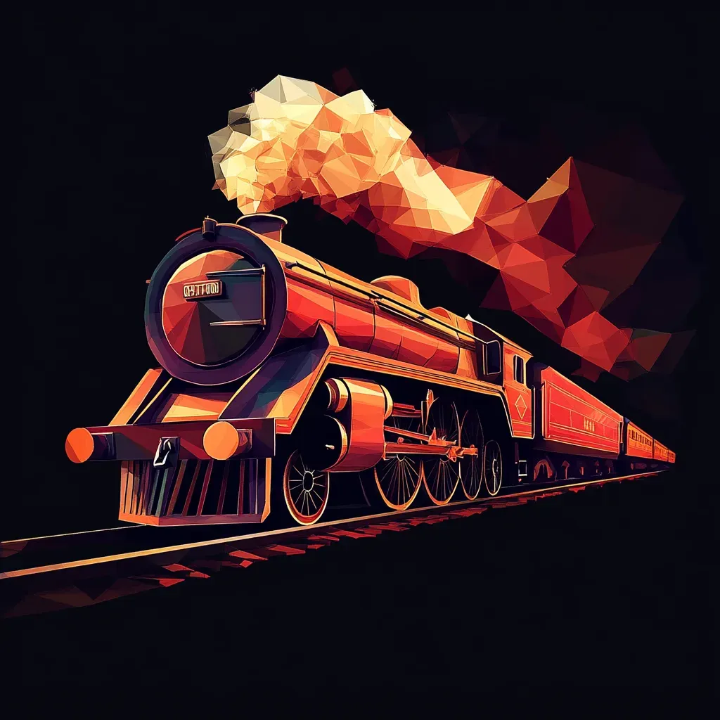 Vintage-style low poly steam locomotive with polygonal smoke trails - Image 1