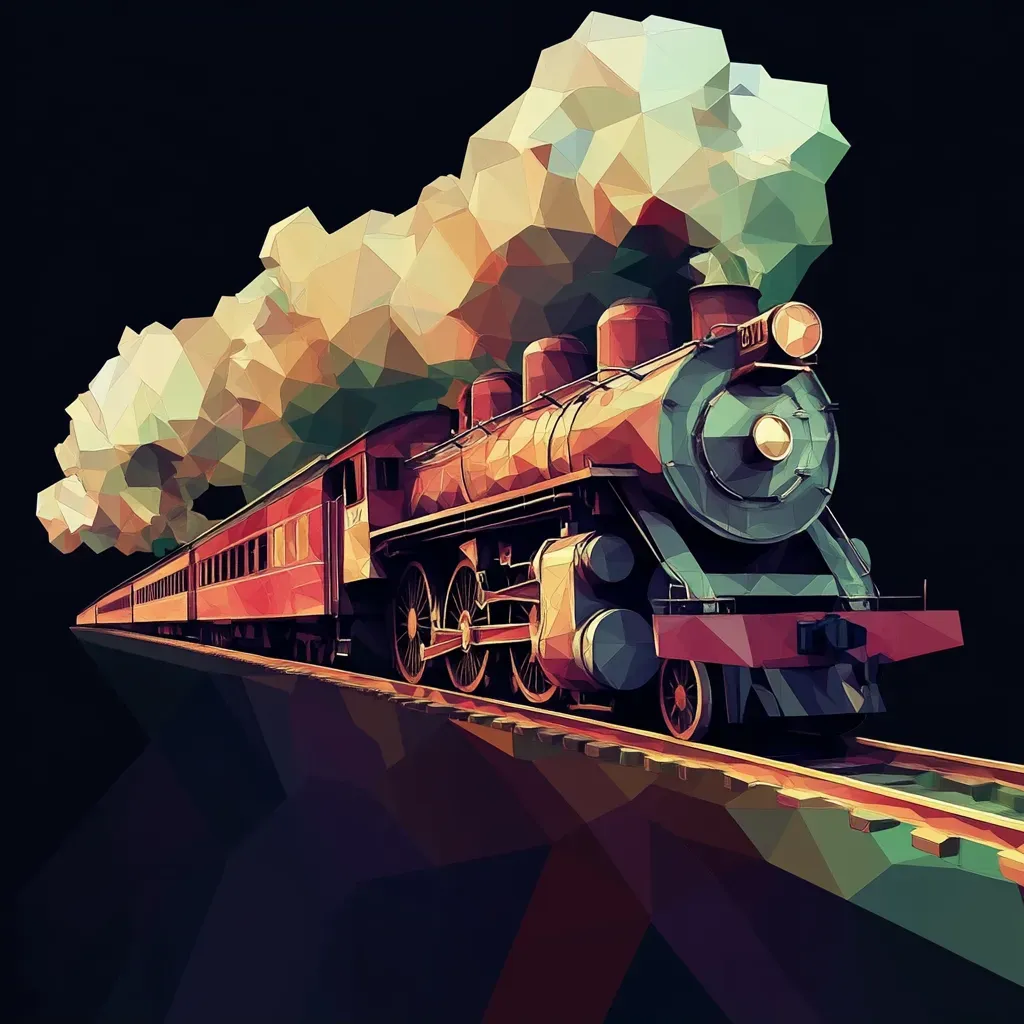 Vintage-style low poly steam locomotive with polygonal smoke trails - Image 2