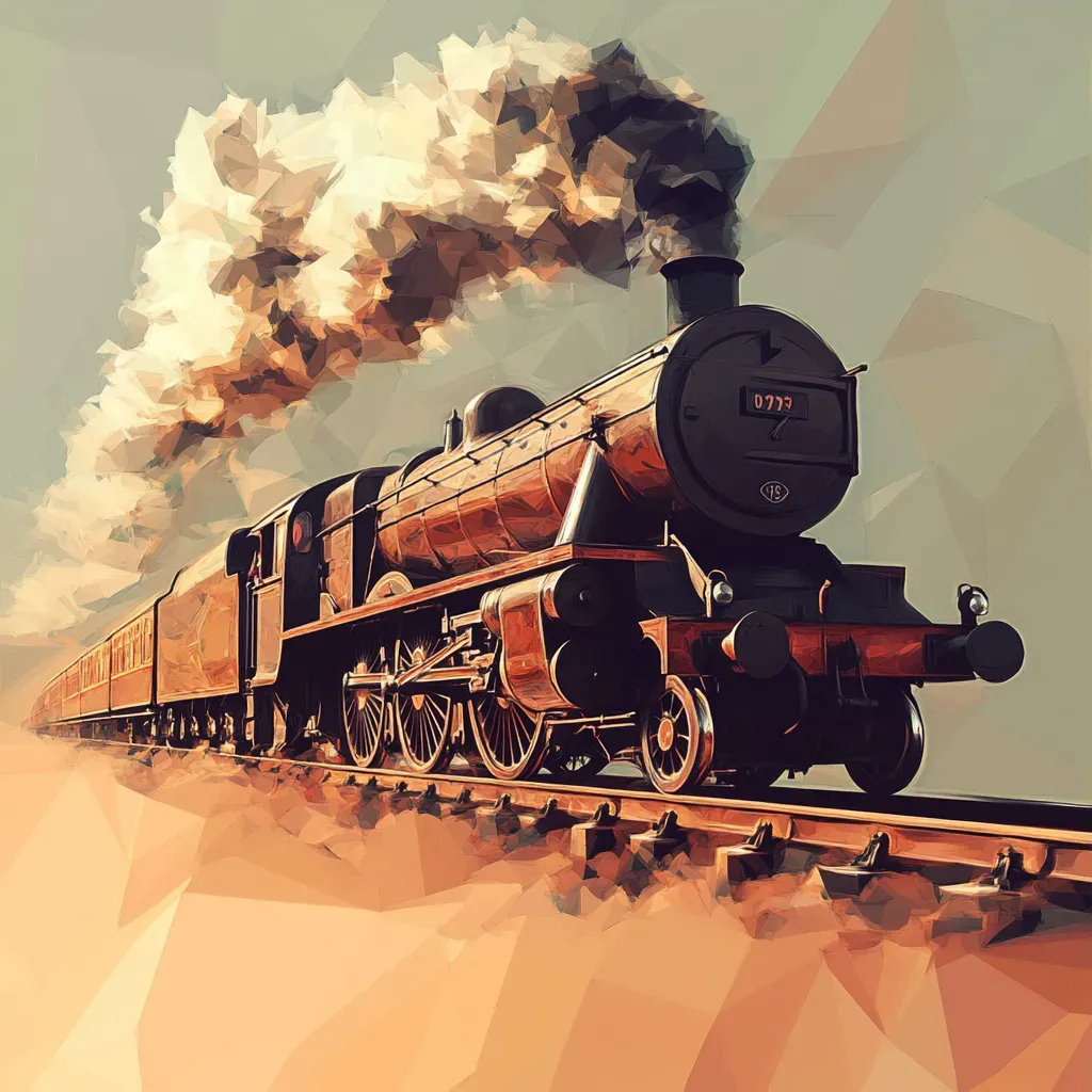 Vintage-style low poly steam locomotive with polygonal smoke trails - Image 3