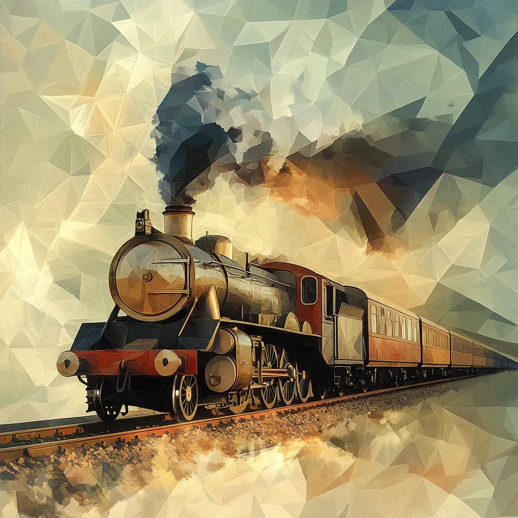 Vintage-style low poly steam locomotive with polygonal smoke trails - Image 4