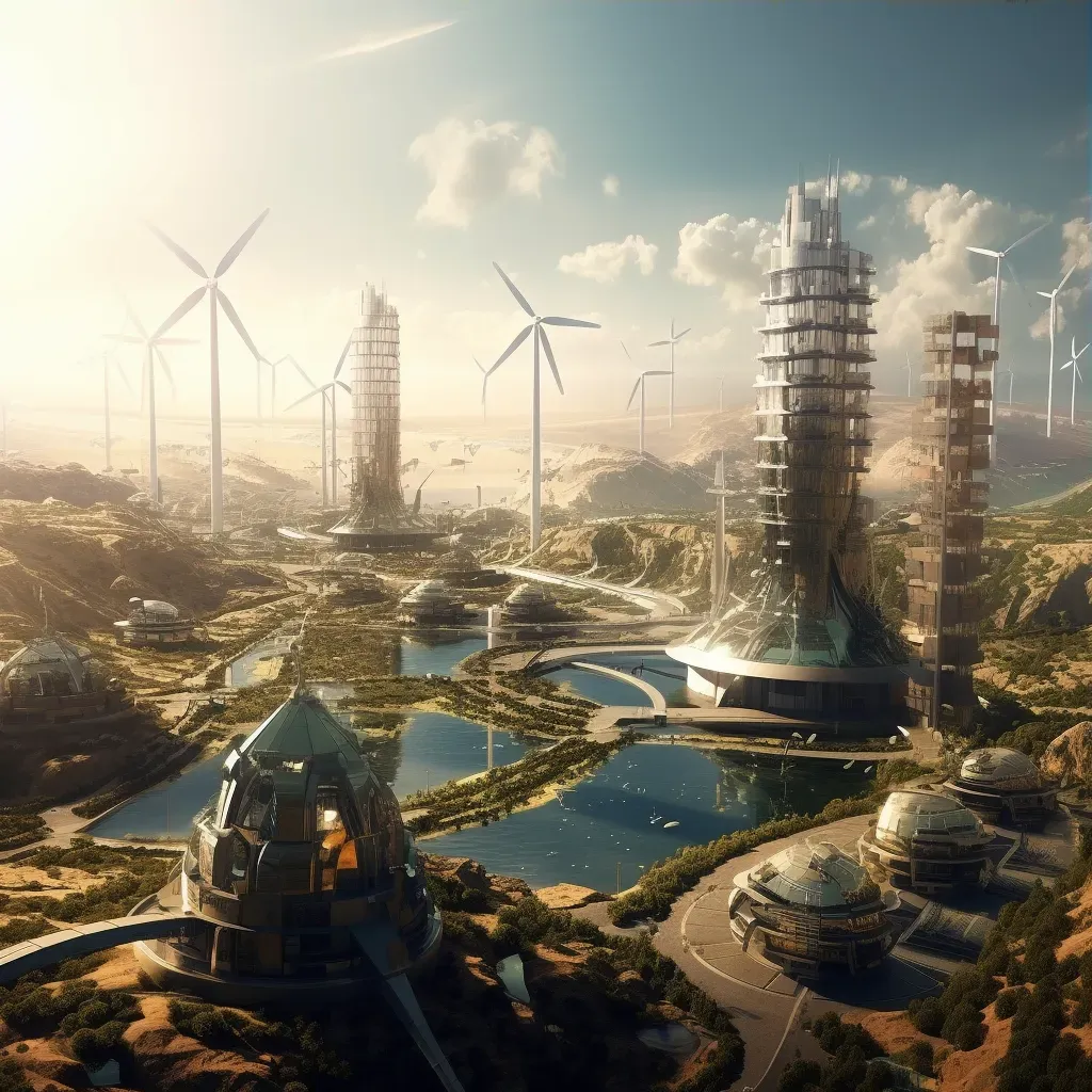 Futuristic city with solar panels and wind turbines - Image 3