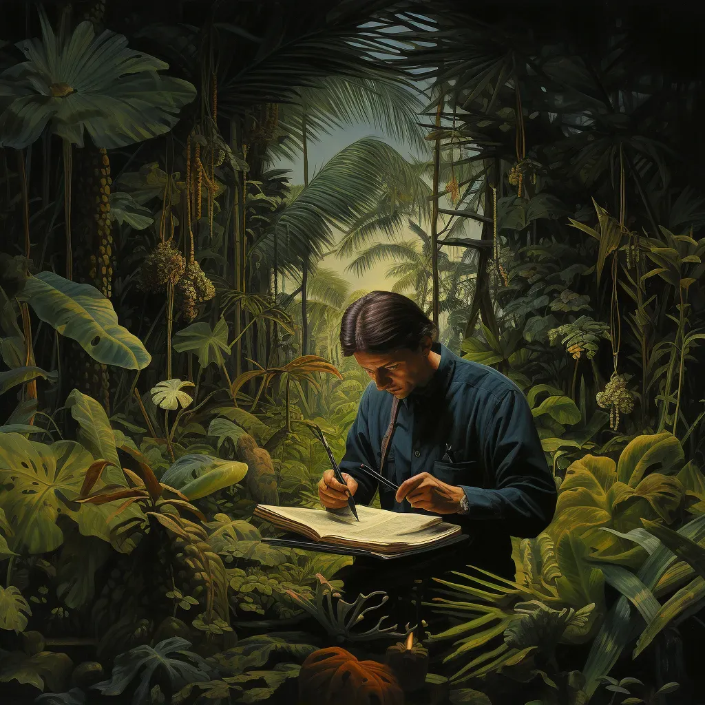 Scientist observing flora in dense tropical rainforest - Image 2