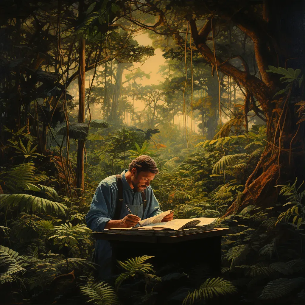 Scientist observing flora in dense tropical rainforest - Image 3