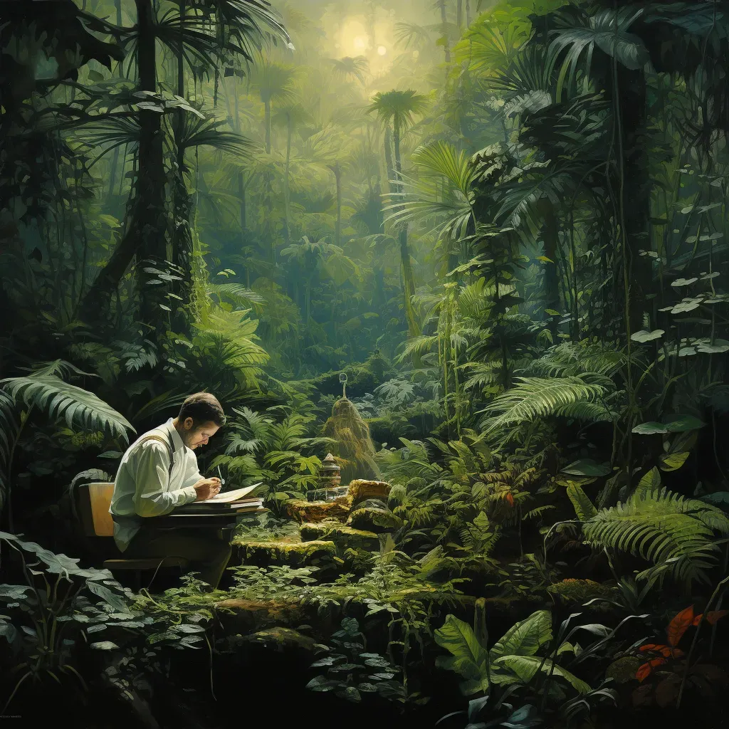 Scientist observing flora in dense tropical rainforest - Image 4