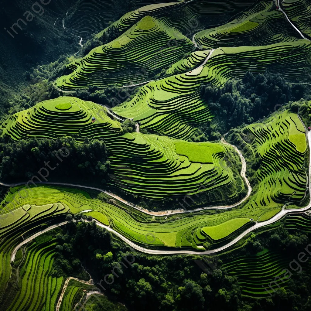 Aerial view of terraced tea fields on a mountainside - Image 4