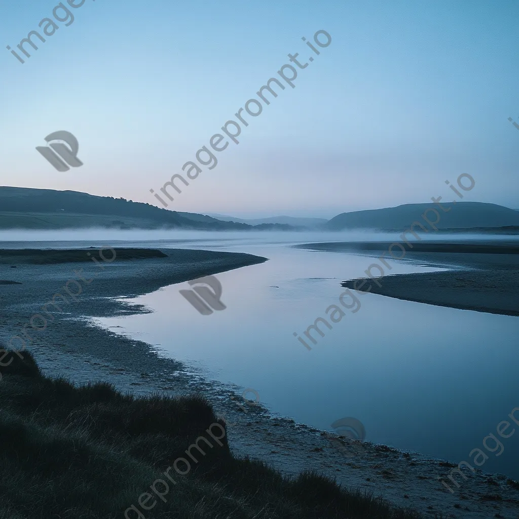 Mist over estuary at dawn where river meets ocean - Image 1