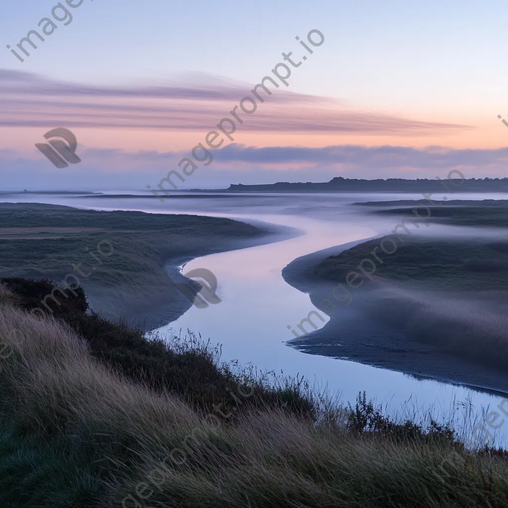 Mist over estuary at dawn where river meets ocean - Image 2