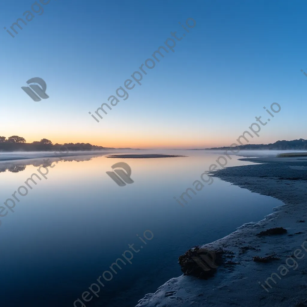 Mist over estuary at dawn where river meets ocean - Image 3