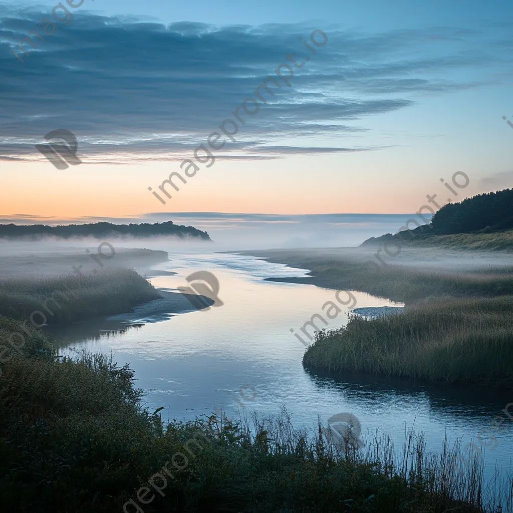 Mist over estuary at dawn where river meets ocean - Image 4