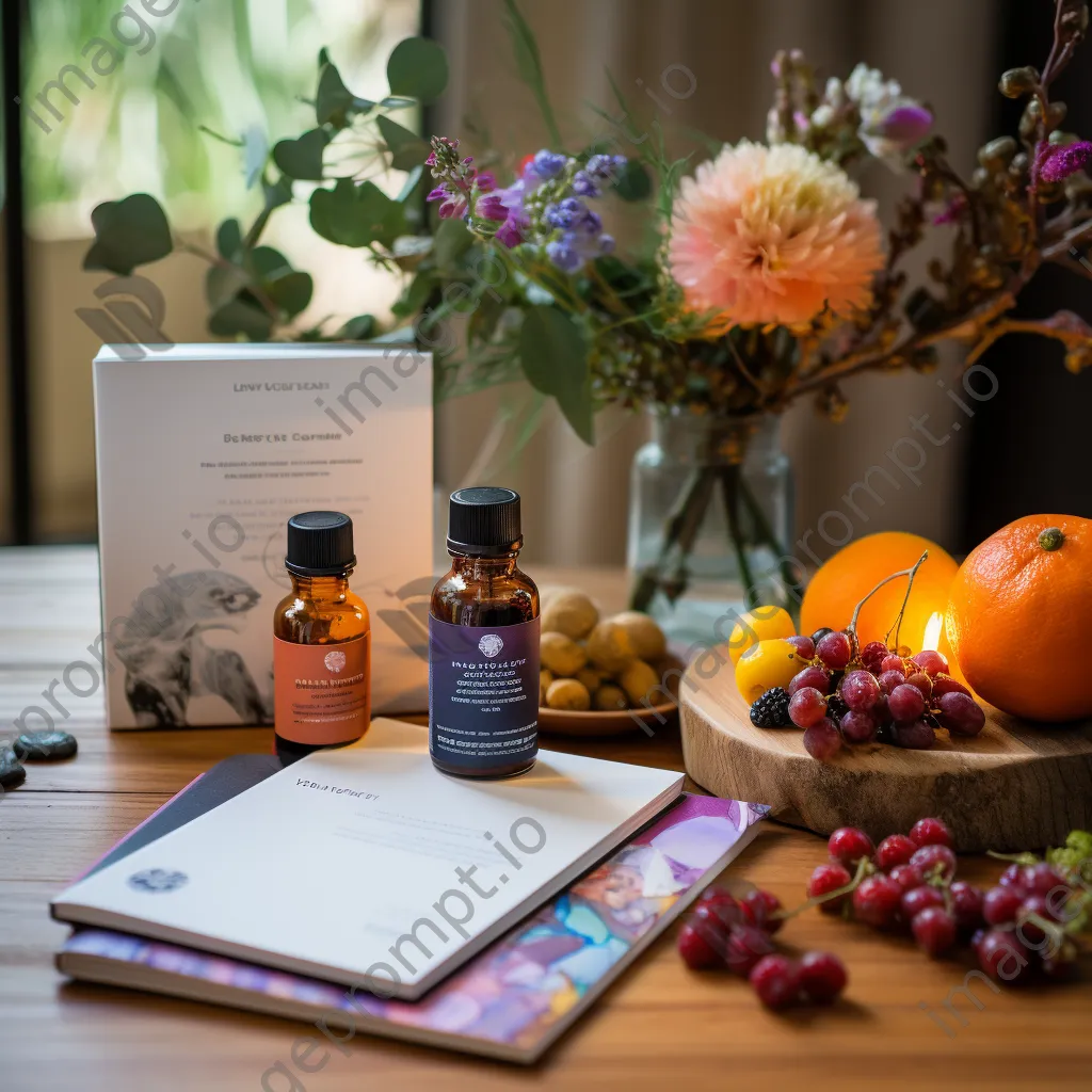 Wellness journal and essential oil diffuser on a table - Image 1