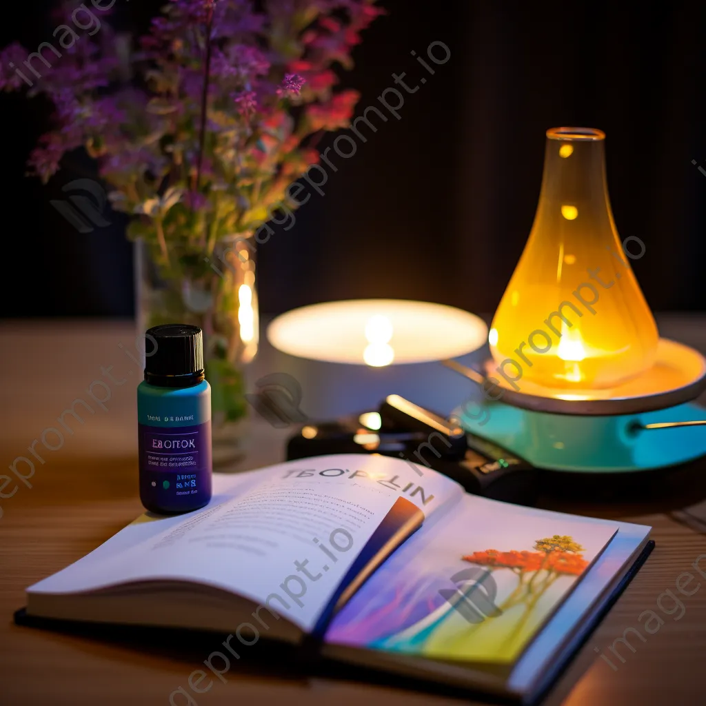 Wellness journal and essential oil diffuser on a table - Image 2